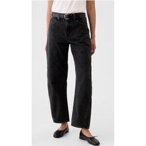 Gap High Rise Barrel Leg Jeans Womens 4/27 Black Wash Denim